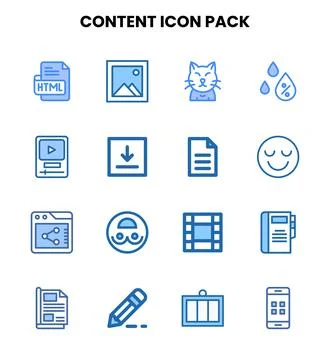 Content Two Colour Set Icons Pack Stock Illustration