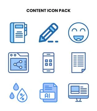 Content Two Colour Set Icons Pack Stock Illustration