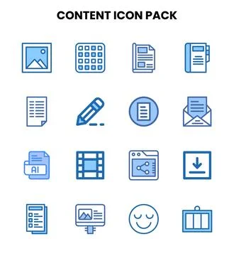 Content Two Colour Vector Icons Pack Stock Illustration