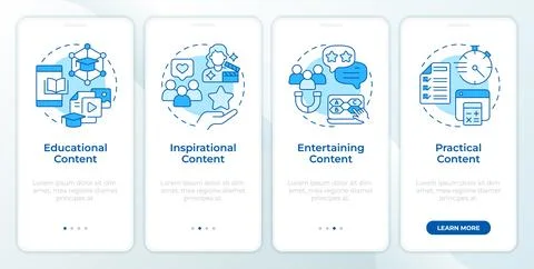 Content types by objective blue onboarding mobile app screen Stock Illustration