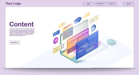 Content webpage vector template with isometric illustration Illustrazione stock