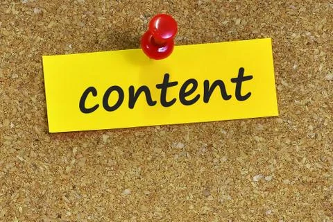 Content  word on notes paper with cork background Stock Photos