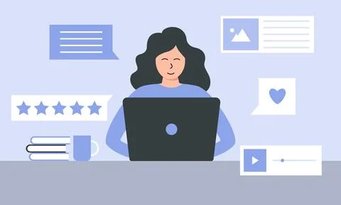 Content writer. Blog articles creation concept with people characters, freelance Ilustração Stock