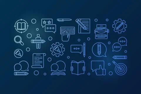 Content writer blue vector outline horizontal illustration Stock Illustration