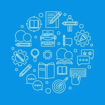 Content writer vector circular illustration in line style Stock Illustration