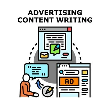 Content writing creating digital advertising and marketing strategy Stock Illustration