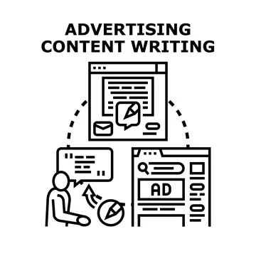 Content writing creating digital advertising and marketing strategy Stock Illustration