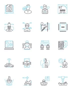 Content Writing linear icons set. Creativity, Clarity, Consistency, Authenticity Illustrazione stock