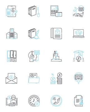Content writing linear icons set. Copywriting, Blogging, Editing, Proofreading Illustrazione stock