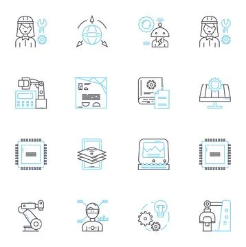 Content Writing linear icons set. Creativity, Clarity, Consistency, Authenticity Illustrazione stock