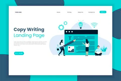 Content writing website interface landing page template Stock Illustration