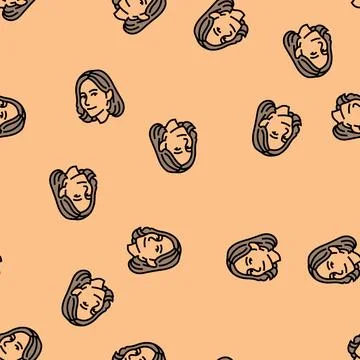 Contentment woman expression vector seamless pattern Stock Illustration