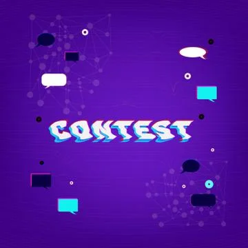 Contest broken lettering with random items. Glitch chromatic aberration trend Stock Illustration