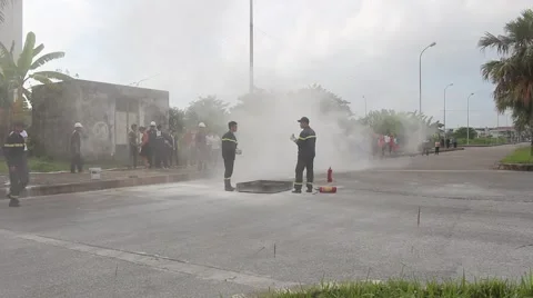 Contest fire protection for workers Stock Footage 58626254