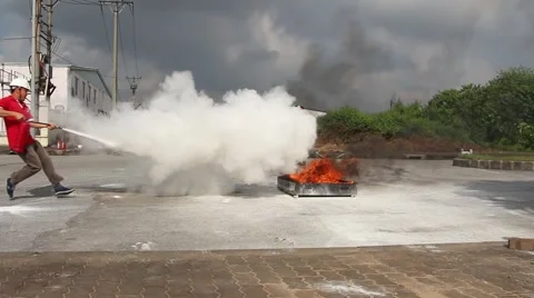 Contest fire protection for workers Stock Footage 58626280