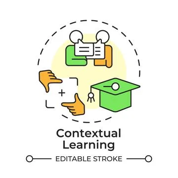 Contextual learning flat linear concept icon Stock Illustration