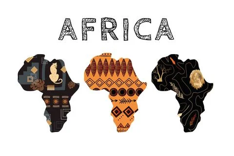Continent Africa with patterns , vector illustration set. Elements for design Stock Illustration