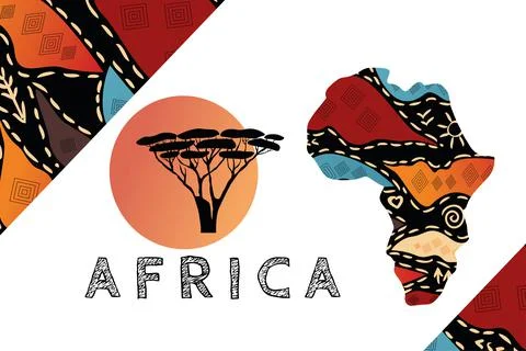 Continent Africa with patterns , vector illustration. Elements for design, ve Stock Illustration