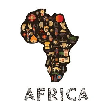 Continent Africa with patterns , vector illustration. Elements for design, ve Stock Illustration