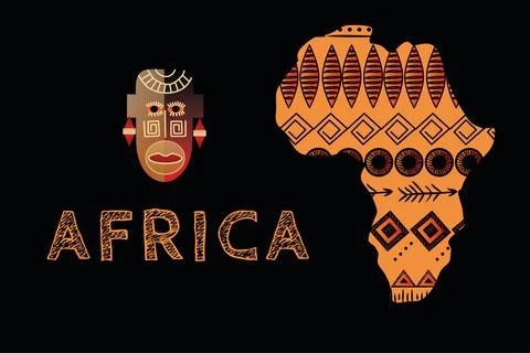 Continent Africa with patterns , vector illustration. Elements for design, ve 스톡 일러스트