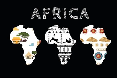 Continent Africa with patterns , vector illustration set. Elements for design Stock Illustration