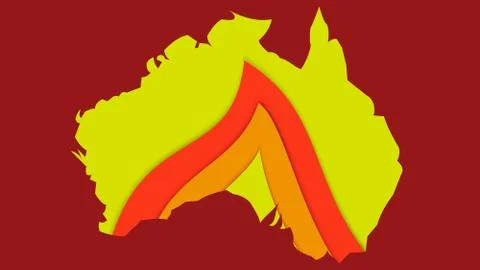 Continent Australia on fire, flame on the background of the contour Stock Illustration