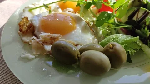 Continental breakfast with eggs. Stock Footage 237799478