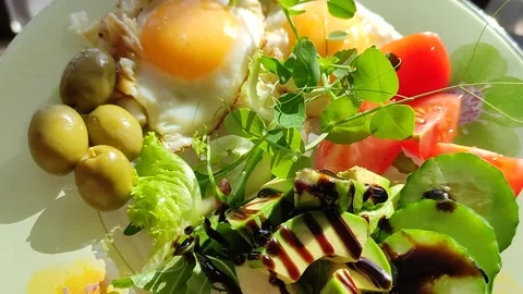 Continental breakfast with eggs. Stock Footage 237799488