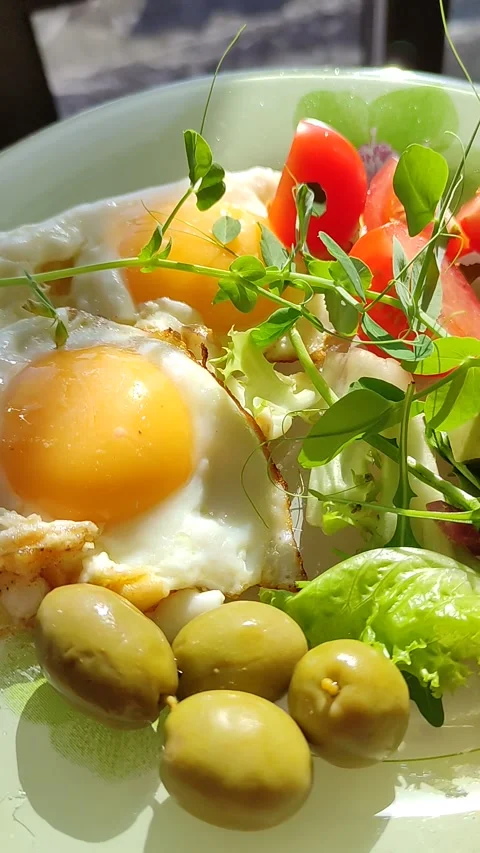 Continental breakfast with eggs. Stock Footage 237799491