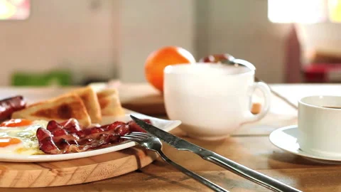 Continental breakfast ready to eat Stock Footage 233141848