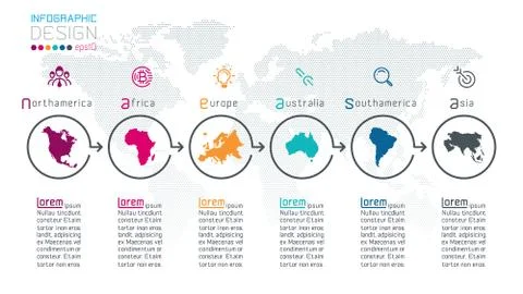 Continental infographics information on vector graphic art. Stock Illustration