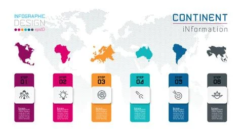 Continental infographics information on vector graphic art. Stock Illustration