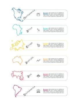Continental infographics information on vector graphic art. Stock Illustration