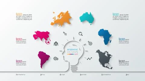 Continental infographics information on vector graphic art. Stock Illustration