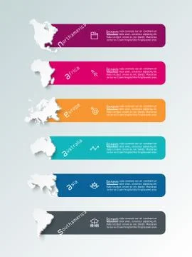 Continental infographics information on vector graphic art. Stock Illustration