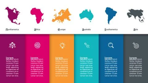 Continental infographics information on vector graphic art. Stock Illustration
