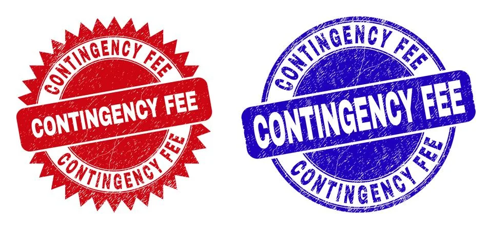 CONTINGENCY FEE Rounded and Rosette Seals with Grunged Texture Stock Illustration