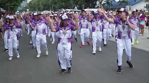 Contingent group during opening parade Palarong Pambasa student games, Cebu City Stock Footage 278984983