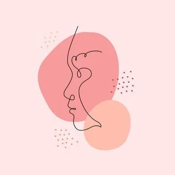 Continous line human character head profile silhouette on colorful splash Stock Illustration