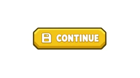 Continue button animated yellow UI button with save floppy disk icon clicki.. Stock Footage 341906213