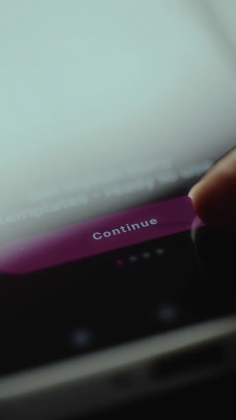 Continue button on a digital interface, finger hovering over the button Stock Footage 327450738