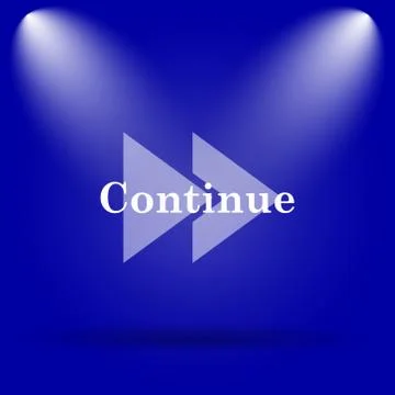 Continue icon. Flat icon on blue background.. Illustrazione stock