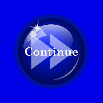 Continue icon. Internet button on blue background. . 스톡 일러스트