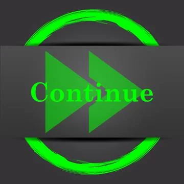 Continue icon. Internet button with green on grey background.. Illustrazione stock