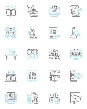 Continuing Education linear icons set. Development, Progression, Advancement Illustrazione stock