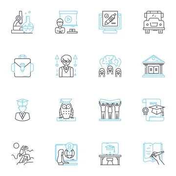 Continuing Education linear icons set. Development, Progression, Advancement Illustrazione stock