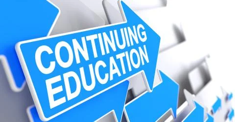 Continuing Education - Text on the Blue Pointer. 3D. 스톡 일러스트