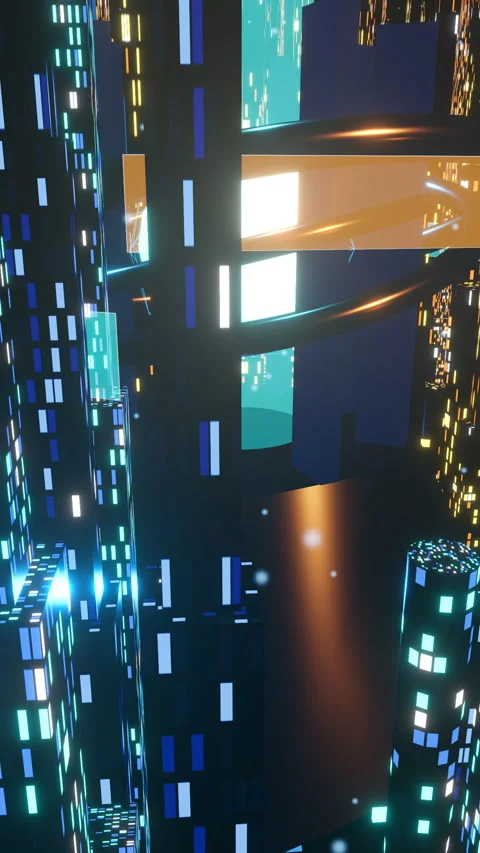 Continuous 360 degree flight above vibrant skyscrapers, Vertical 9:16 4K Stock Footage 336840782