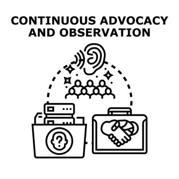 Continuous advocacy and observation vector black concept Stock Illustration