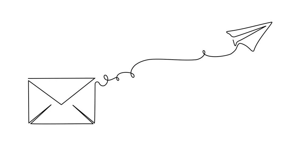 Continuous art mail one line icon email letter vector paper message. Art line Stock Illustration